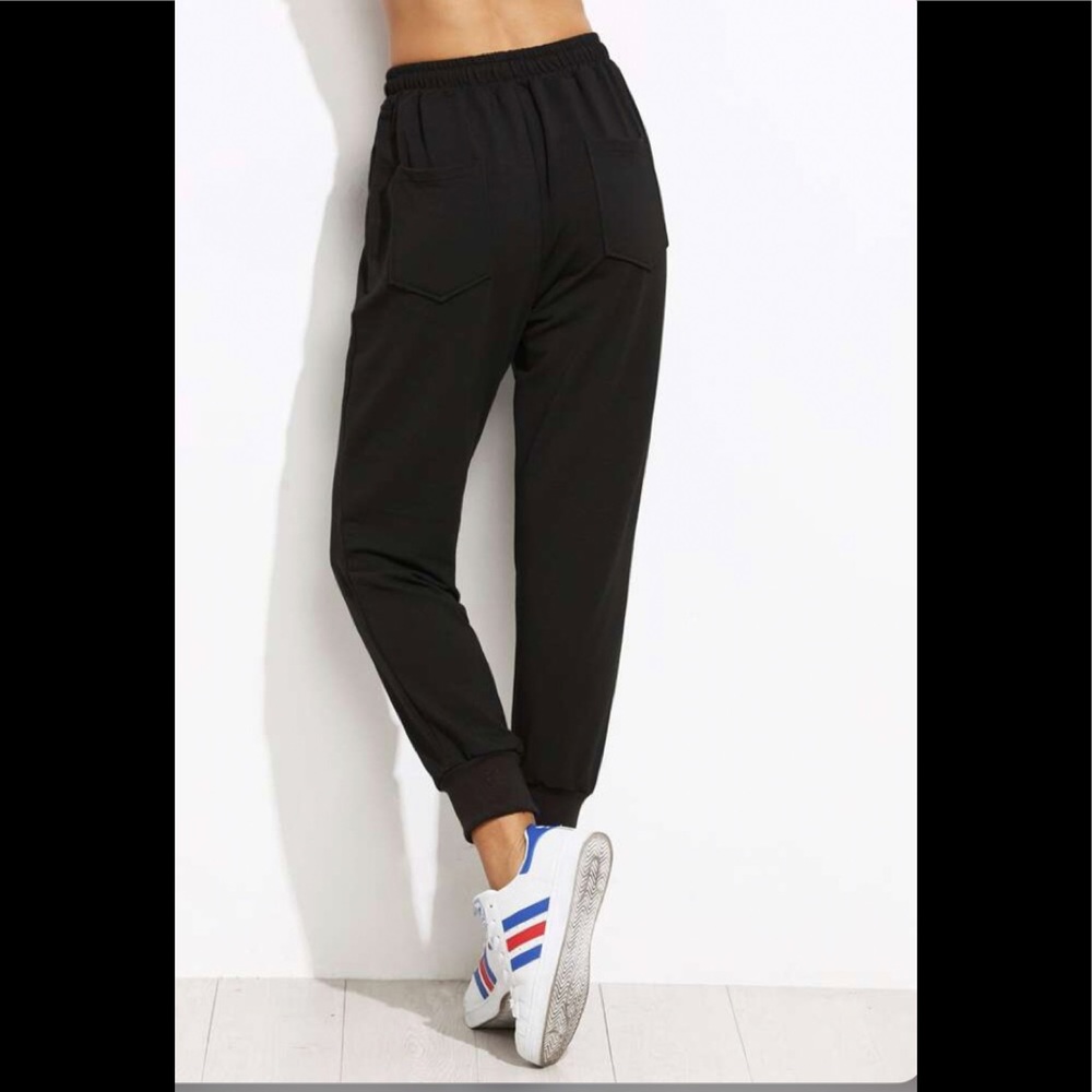 Black Drawstring Patch Peg Pants